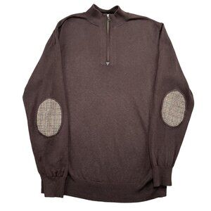 Saville Row London Sweater Mens XL Brown Elbow Pad 1/4 Zip Cotton Cashmere